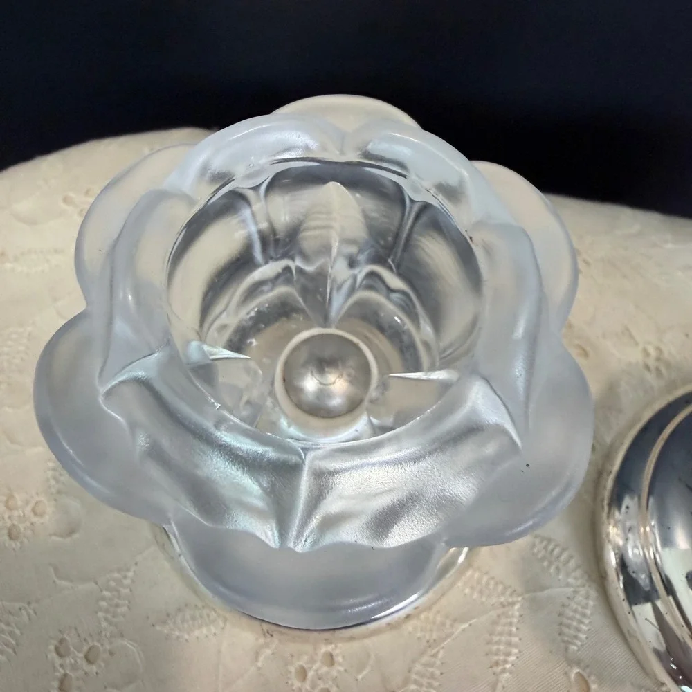 William Adams Frosted Rose Crystal Candle Holders Silverplate Base Vintage Set 2